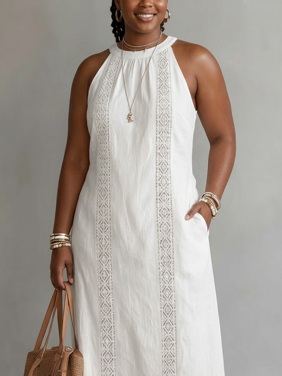 Celine | Sleeveless Lace Detail Midi Dress