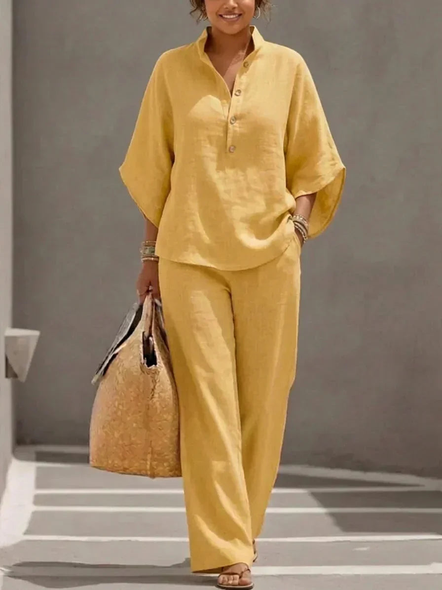 Maribel | Linen Set with Batwing Sleeves