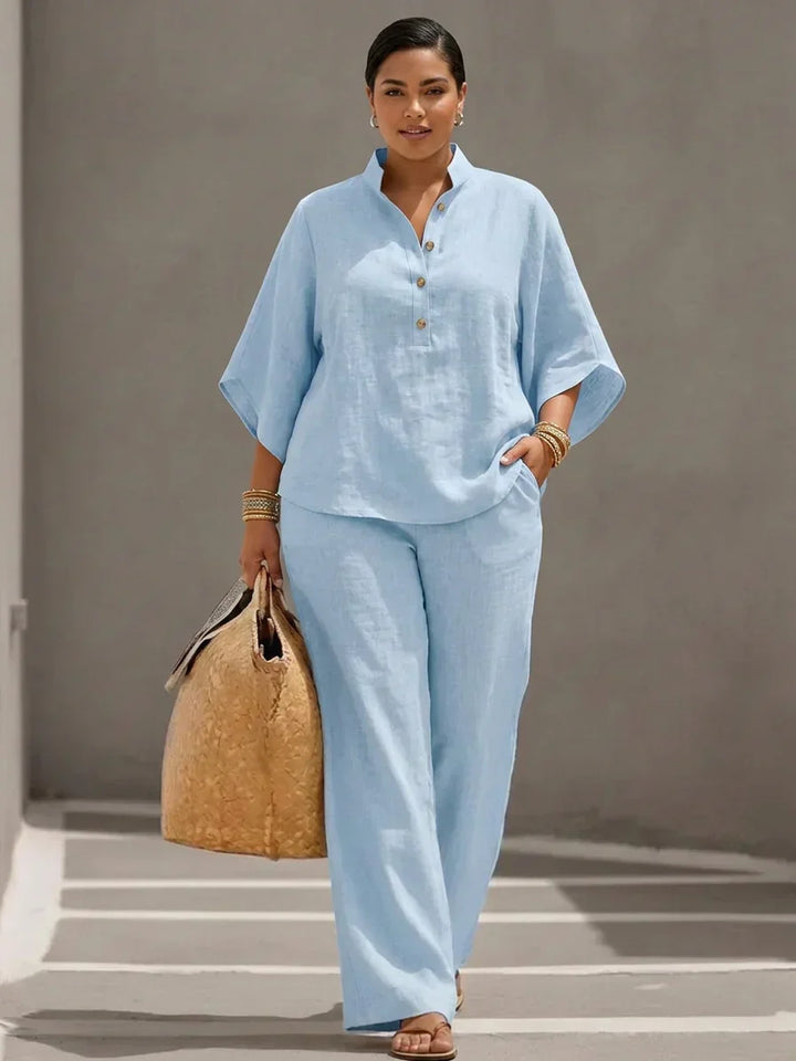 Maribel | Linen Set with Batwing Sleeves
