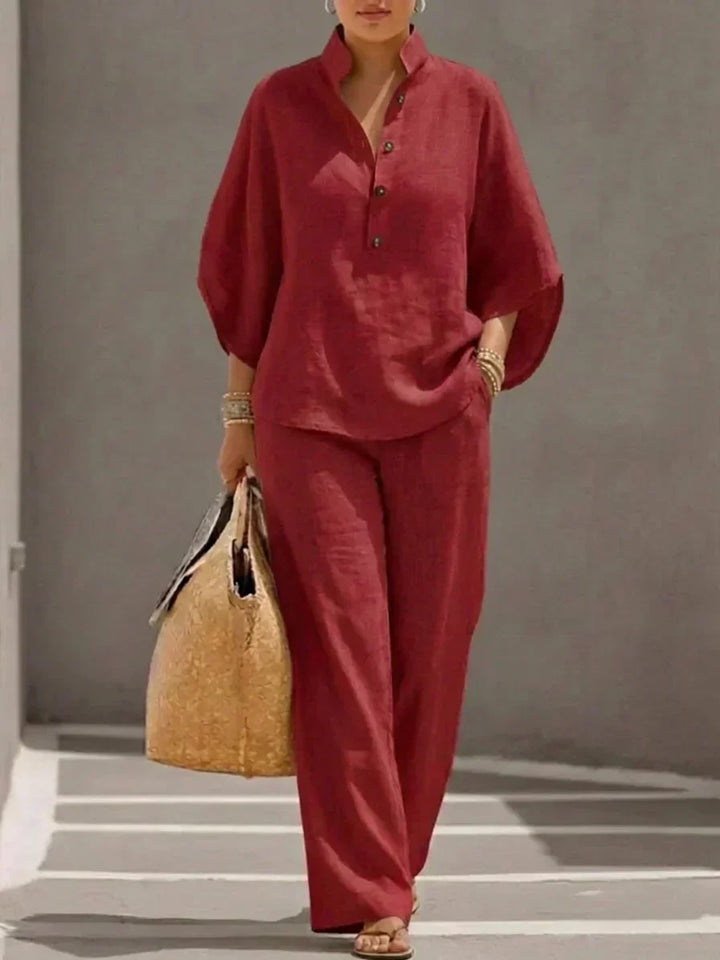 Maribel | Linen Set with Batwing Sleeves