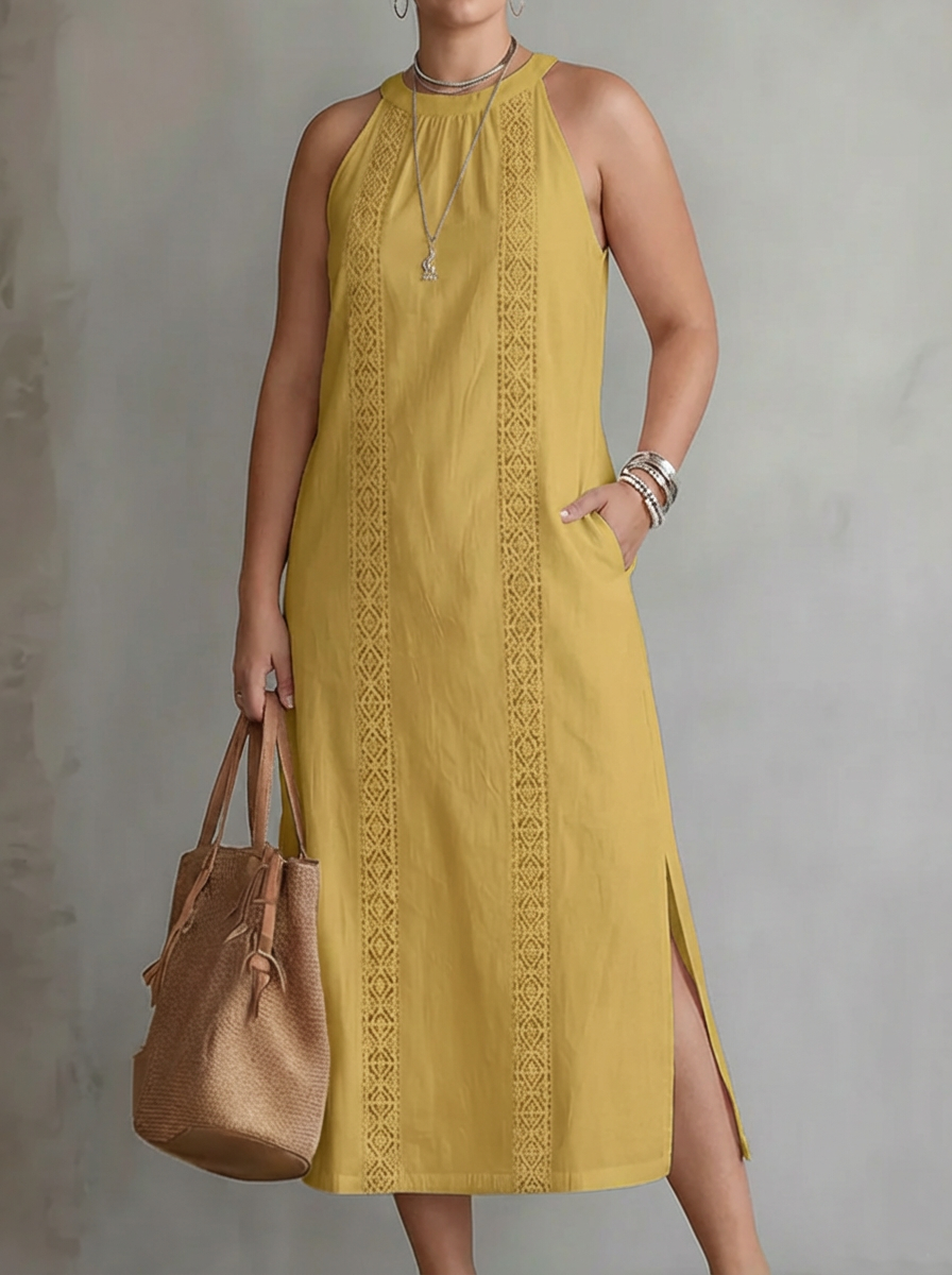 Celine | Sleeveless Lace Detail Midi Dress