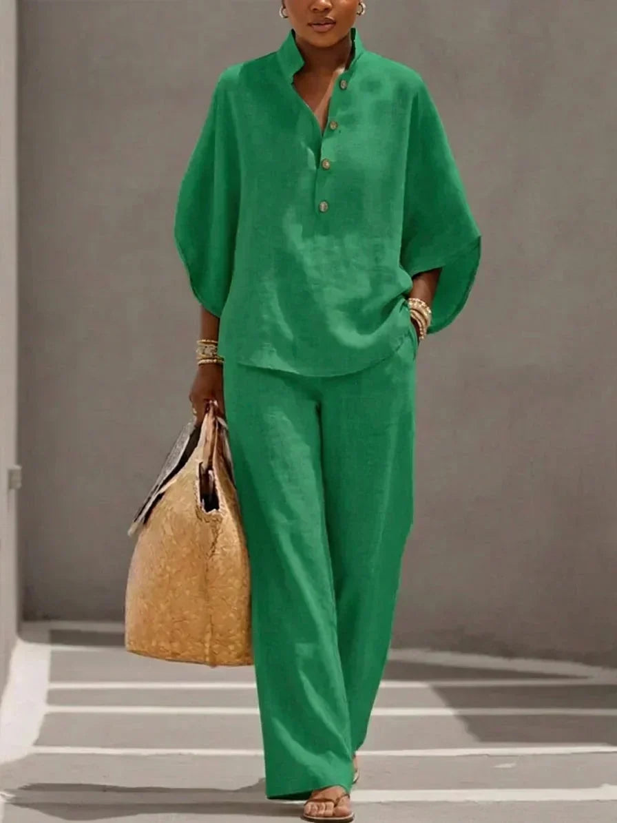 Maribel | Linen Set with Batwing Sleeves