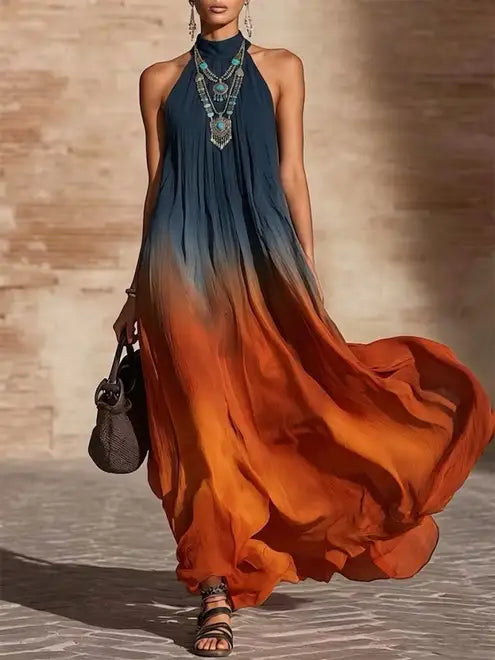 Paola | Ombre Halter/V Long Dress
