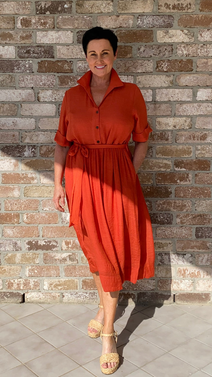 Olive | Rust Tone Midi Dress